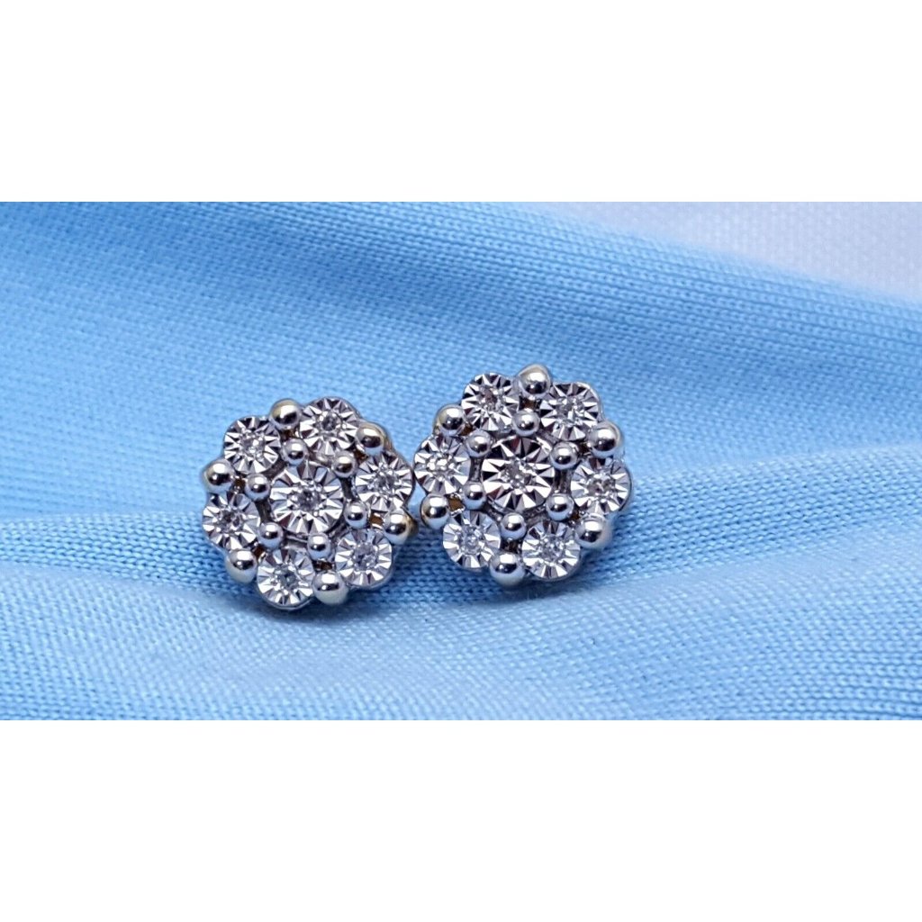 10k Solid Two Tone Multi Color Gold Designer Round Diamond Cluster Stud Earrings